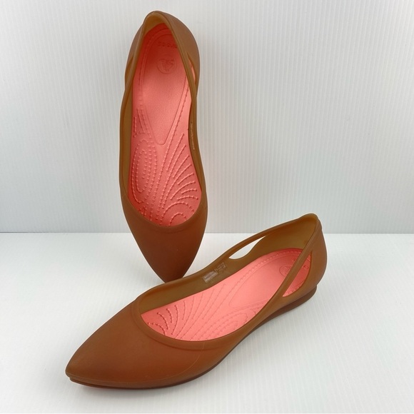 Crocs Rio Flats Ballet Flats Size 7W Pointed Toe Tan and Peach - Picture 1 of 10